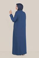 Hijab clothing NAVY BLUE ALVİNA EMBROIDERED ZIPPERED TOPCOAT 10221 