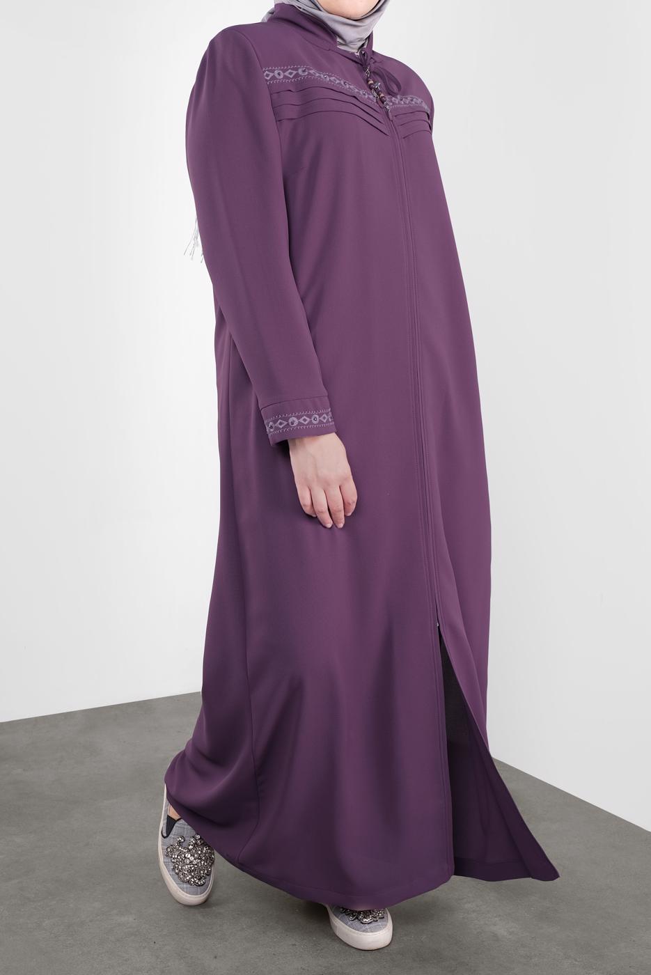 Vêtements hijab POURPRE ALVİNA BRODÉ ZIPPER TOPCOAT 10221