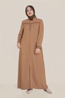 Hijab clothing BROWN ALVİNA EMBROIDERED ZIPPERED TOPCOAT 10221