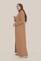 Hijab clothing BROWN ALVİNA EMBROIDERED ZIPPERED TOPCOAT 10221