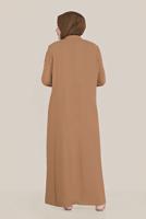 Hijab clothing BROWN ALVİNA EMBROIDERED ZIPPERED TOPCOAT 10221 