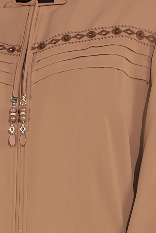 Vêtements hijab BRUN ALVİNA BRODÉ ZIPPER TOPCOAT 10221 - TRENDTESETTÜR