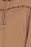 Hijab clothing BROWN ALVİNA EMBROIDERED ZIPPERED TOPCOAT 10221 