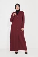 Hijab clothing CLARET RED ALVİNA EMBROIDERY DETAIL CLASSIC COLLAR TOPCOAT 10222