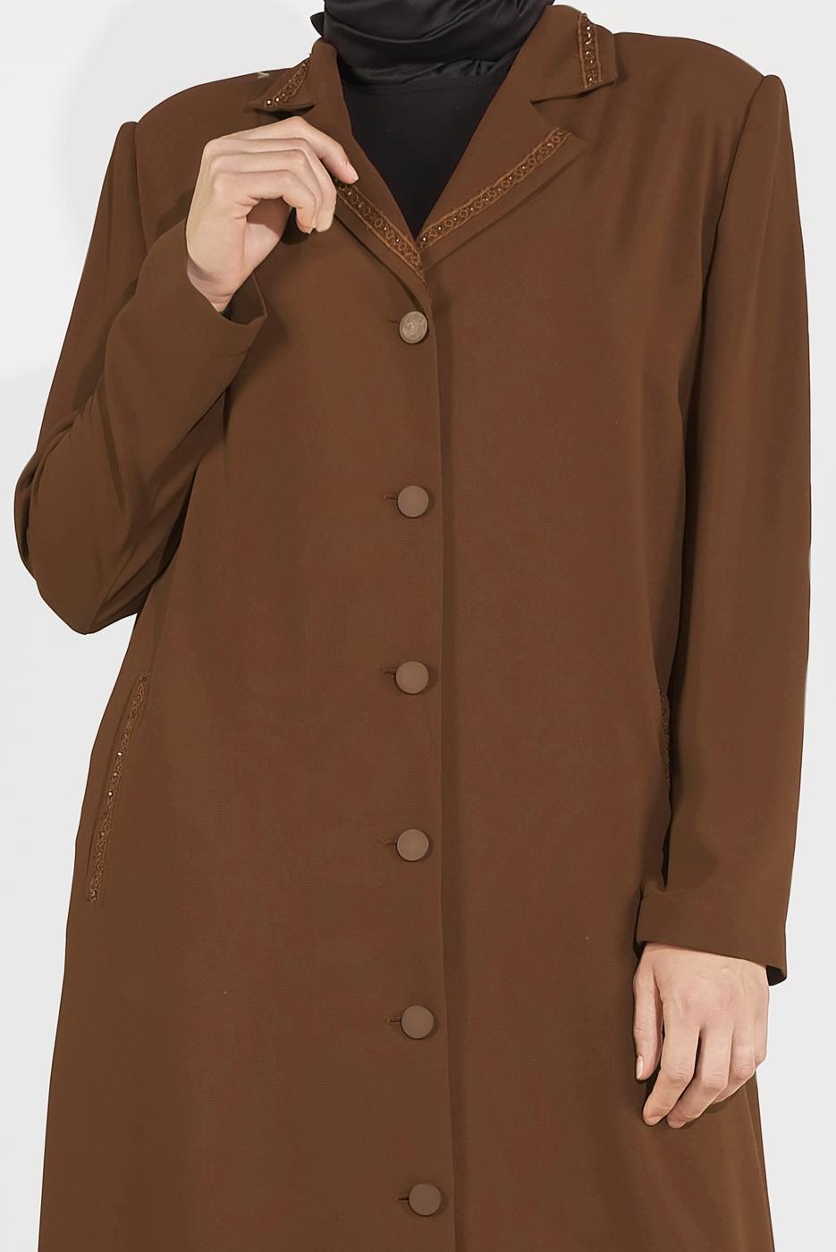 Hijab clothing TABA ALVİNA EMBROIDERY DETAIL CLASSIC COLLAR TOPCOAT 10222