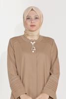 Hijab clothing BROWN ALVİNA EMBROIDERY DETAIL TOPCOAT 10233