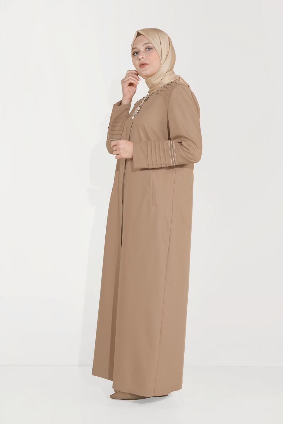 Hijab clothing BROWN ALVİNA EMBROIDERY DETAIL TOPCOAT 10233