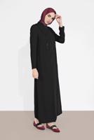 Tesettür giyim SİYAH ALVİNA BAĞCIKLI DÜĞMELİ PARDESÜ 1461  