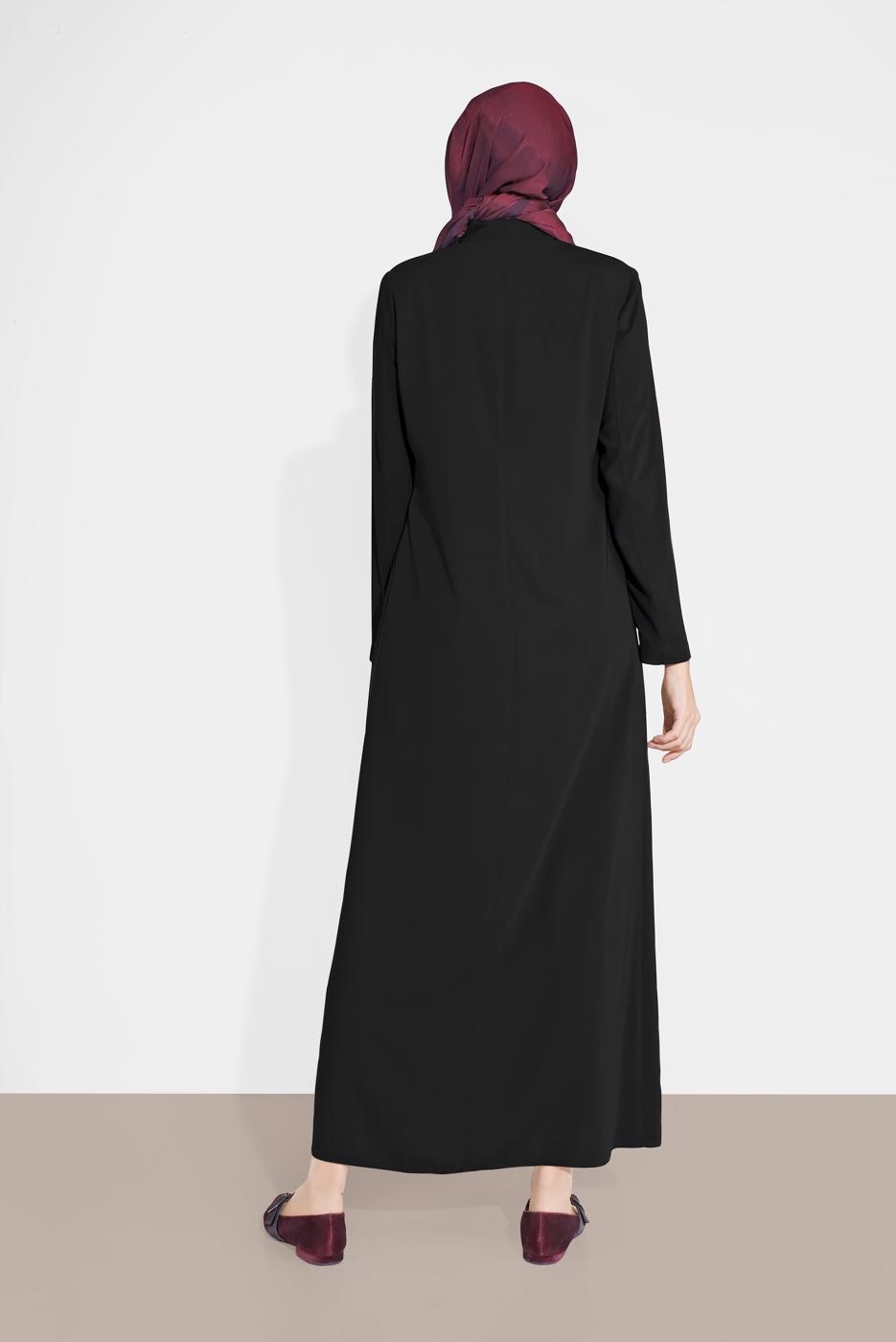 Tesettür giyim SİYAH ALVİNA BAĞCIKLI DÜĞMELİ PARDESÜ 1461  