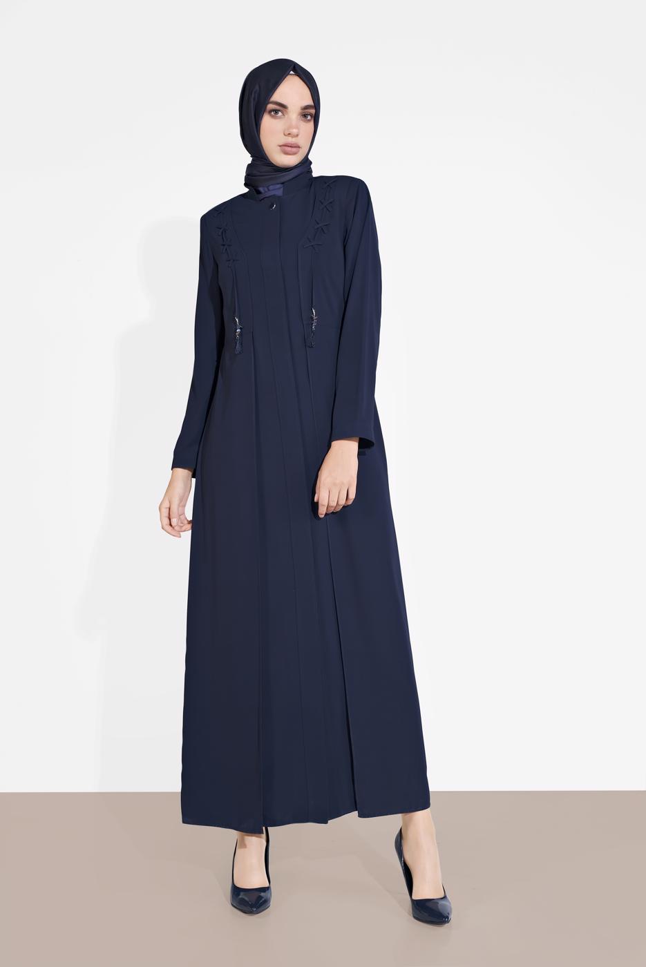 Tesettür giyim LACİVERT ALVİNA BAĞCIKLI DÜĞMELİ PARDESÜ 1461  