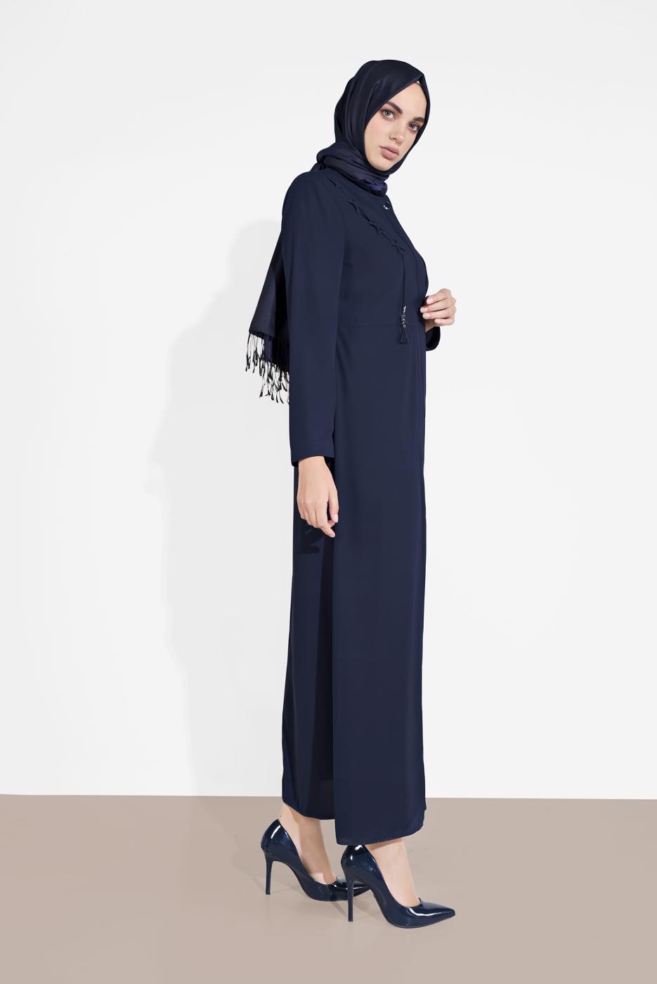 Tesettür giyim LACİVERT ALVİNA BAĞCIKLI DÜĞMELİ PARDESÜ 1461  