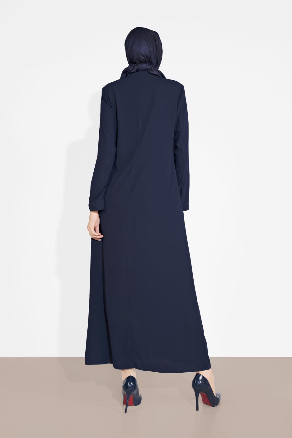 Tesettür giyim LACİVERT ALVİNA BAĞCIKLI DÜĞMELİ PARDESÜ 1461  