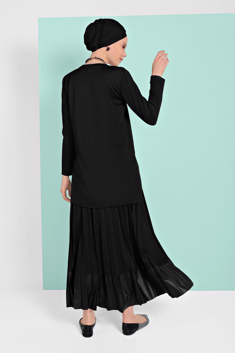 Vêtements hijab NOIR TAILLEUR OURLET EN CUIR 0001 