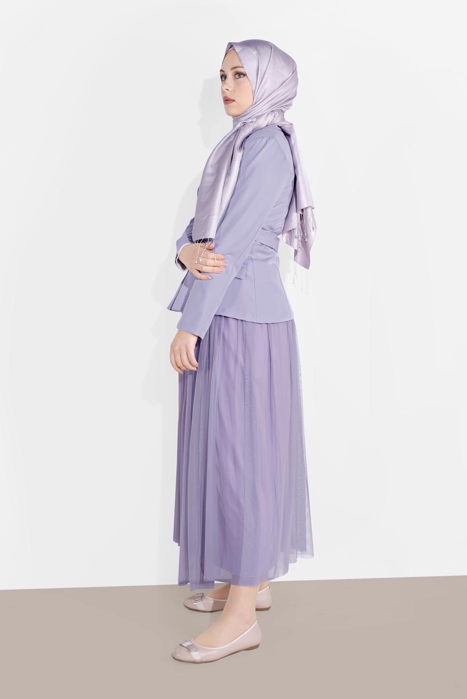 Tesettür giyim MOR KRUVAZE  CEKETLİ TÜTÜ ETEKLİ TAKIM 1455 