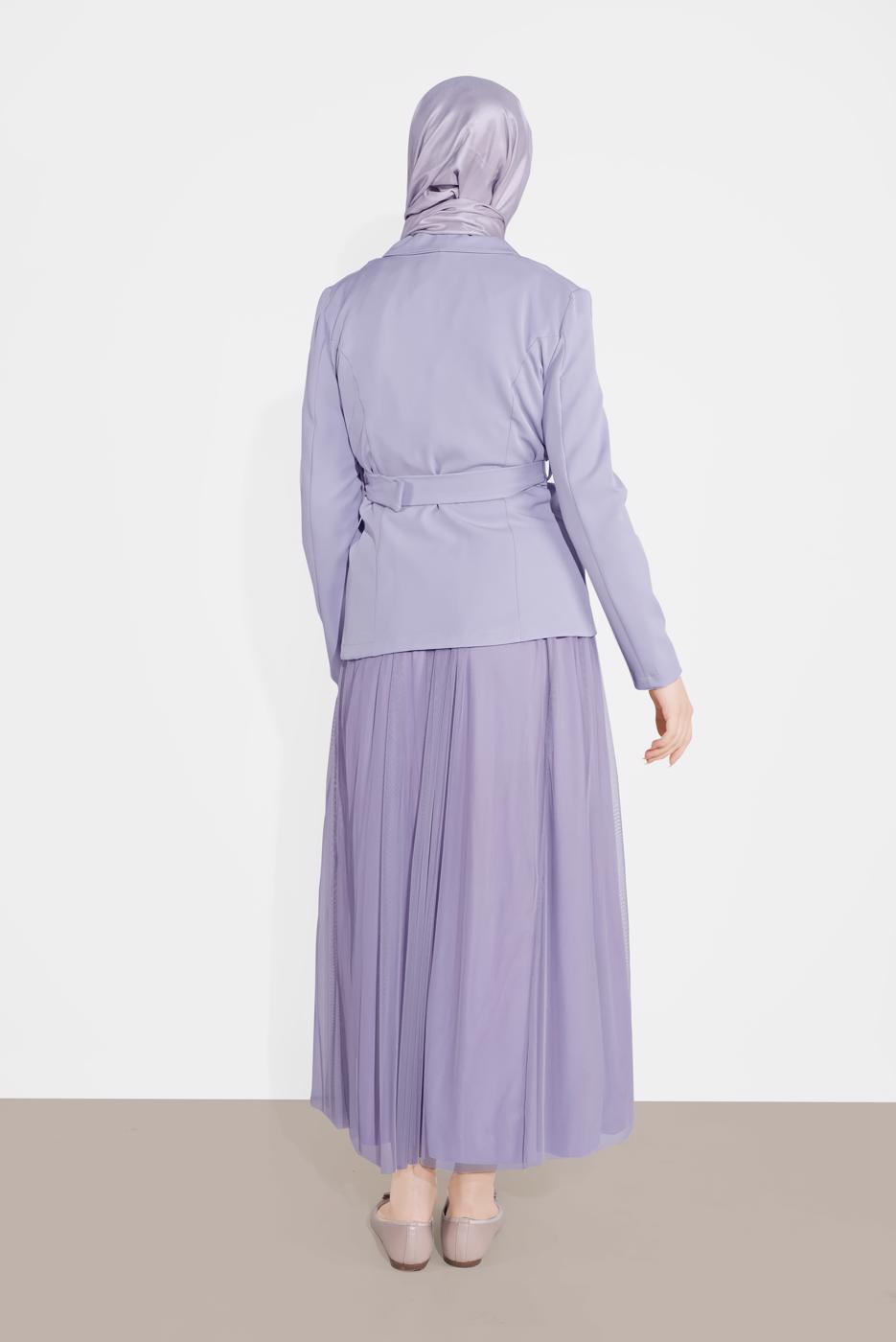Tesettür giyim MOR KRUVAZE  CEKETLİ TÜTÜ ETEKLİ TAKIM 1455 
