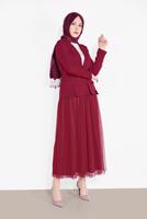 Tesettür giyim BORDO KRUVAZE  CEKETLİ TÜTÜ ETEKLİ TAKIM 1455 