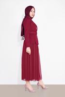Tesettür giyim BORDO KRUVAZE  CEKETLİ TÜTÜ ETEKLİ TAKIM 1455 