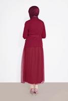 Tesettür giyim BORDO KRUVAZE  CEKETLİ TÜTÜ ETEKLİ TAKIM 1455 