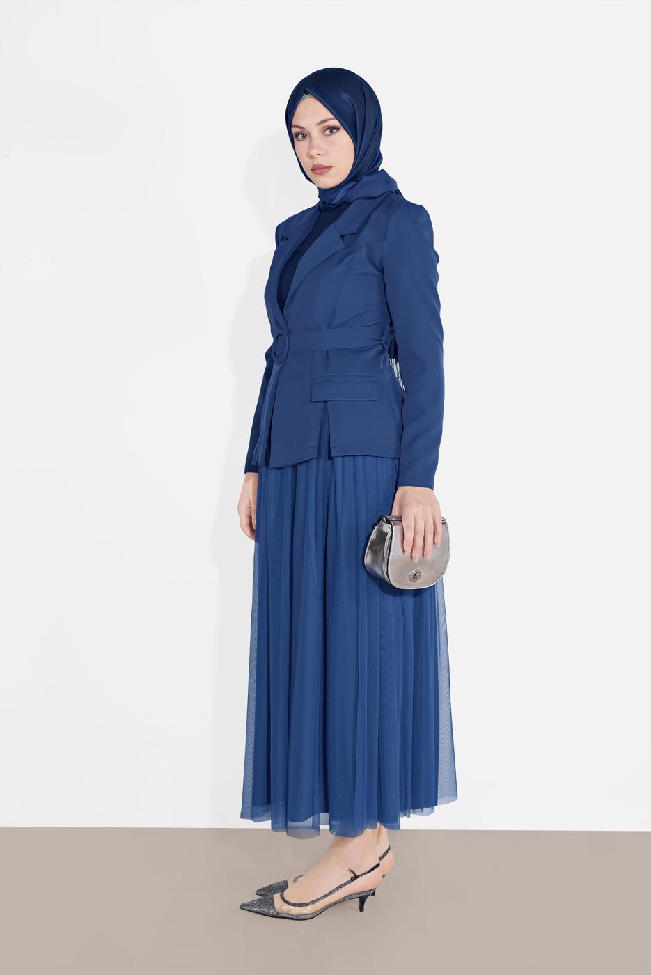 Tesettür giyim LACİVERT KRUVAZE  CEKETLİ TÜTÜ ETEKLİ TAKIM 1455 