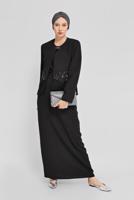 Tesettür giyim SİYAH ALVİNA PULLU NAKIŞLI ÜÇLÜ ETEKLİ TAKIM 30029 