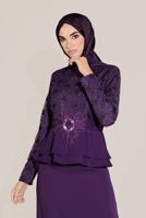 Vêtements hijab POURPRE ALVİNA CEINTURE GUIPURE ET VOLANT DÉTAIL COL MANDARINE COSTUME 30040