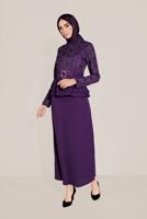 Vêtements hijab POURPRE ALVİNA CEINTURE GUIPURE ET VOLANT DÉTAIL COL MANDARINE COSTUME 30040