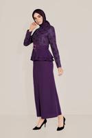 Vêtements hijab POURPRE ALVİNA CEINTURE GUIPURE ET VOLANT DÉTAIL COL MANDARINE COSTUME 30040