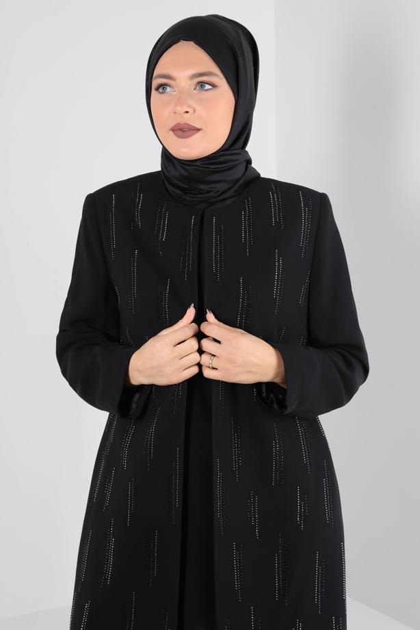 Hijab clothing BLACK ALVİNA GEM DETAIL 3-PIECE SKIRTED SUIT 30050  - TRENDTESETTÜR