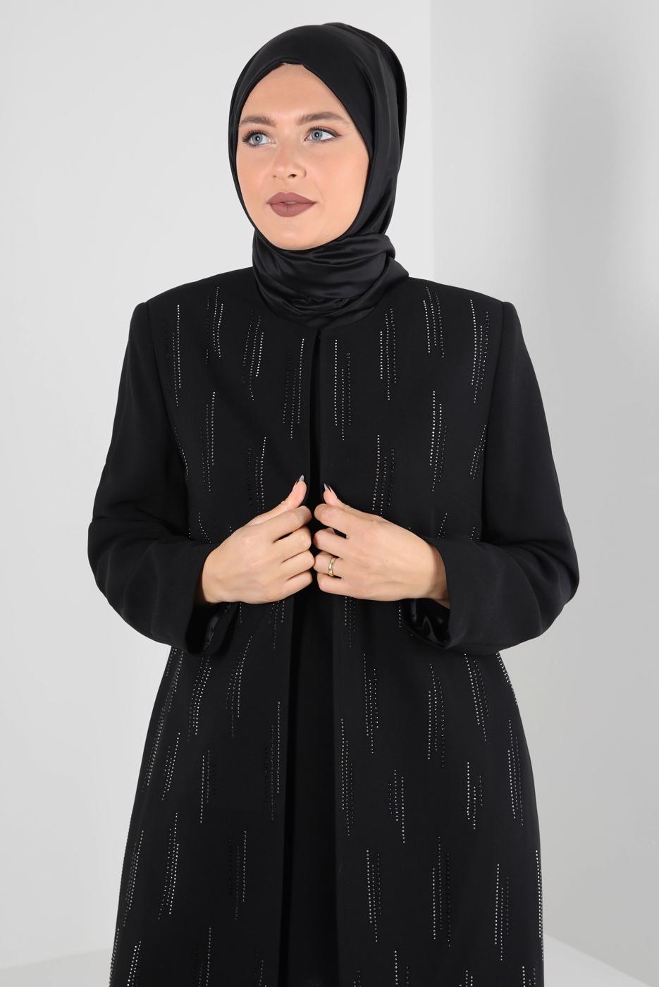 Vêtements hijab NOIR ALVİNA GEM DETAIL COSTUME JUPE 3 PIÈCES 30050