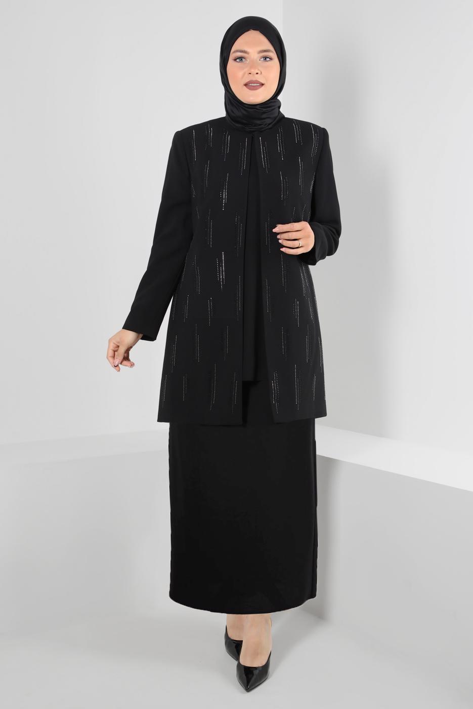 Vêtements hijab NOIR ALVİNA GEM DETAIL COSTUME JUPE 3 PIÈCES 30050