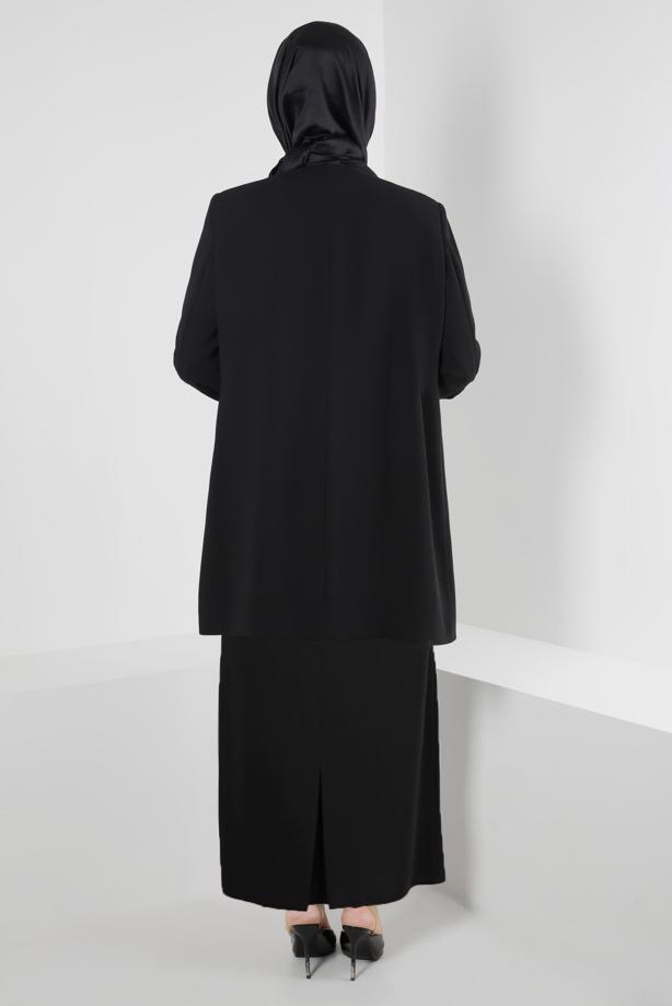 Hijab clothing BLACK ALVİNA GEM DETAIL 3-PIECE SKIRTED SUIT 30050  - TRENDTESETTÜR
