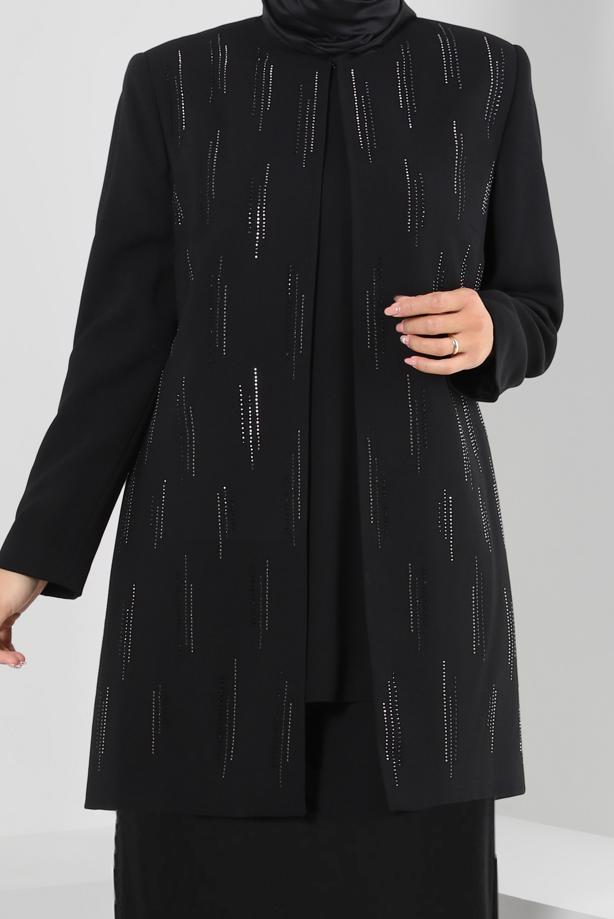 Hijab clothing BLACK ALVİNA GEM DETAIL 3-PIECE SKIRTED SUIT 30050  - TRENDTESETTÜR