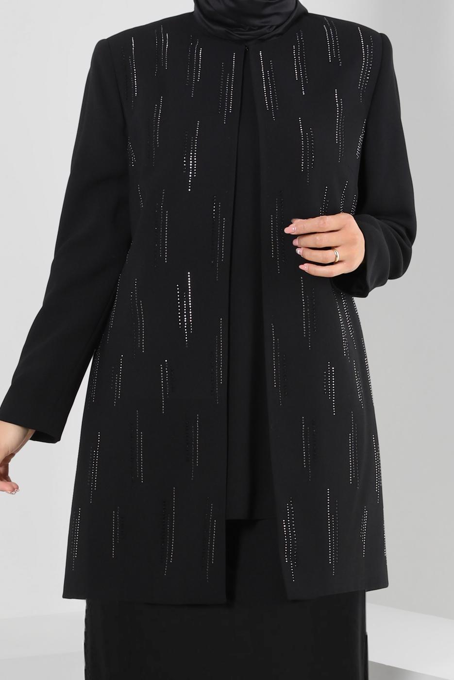 Vêtements hijab NOIR ALVİNA GEM DETAIL COSTUME JUPE 3 PIÈCES 30050