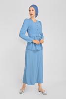 Tesettür giyim MAVİ ALVİNA BOYDAN DÜĞMELİ İKİLİ ETEKLİ TAKIM 40793 
