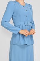 Tesettür giyim MAVİ ALVİNA BOYDAN DÜĞMELİ İKİLİ ETEKLİ TAKIM 40793 