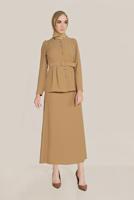 Tesettür giyim TURUNCU ALVİNA BOYDAN DÜĞMELİ İKİLİ ETEKLİ TAKIM 40793 