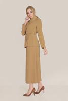 Tesettür giyim TURUNCU ALVİNA BOYDAN DÜĞMELİ İKİLİ ETEKLİ TAKIM 40793 