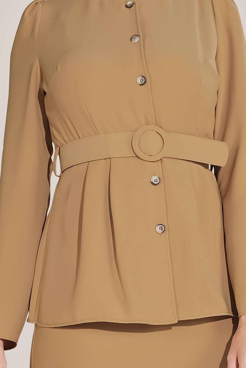 Tesettür giyim TURUNCU ALVİNA BOYDAN DÜĞMELİ İKİLİ ETEKLİ TAKIM 40793 