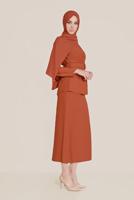 Tesettür giyim KAHVE ALVİNA BOYDAN DÜĞMELİ İKİLİ ETEKLİ TAKIM 40793 