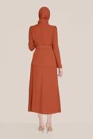 Tesettür giyim KAHVE ALVİNA BOYDAN DÜĞMELİ İKİLİ ETEKLİ TAKIM 40793 