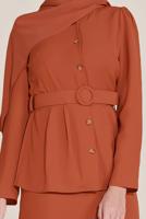 Tesettür giyim KAHVE ALVİNA BOYDAN DÜĞMELİ İKİLİ ETEKLİ TAKIM 40793 