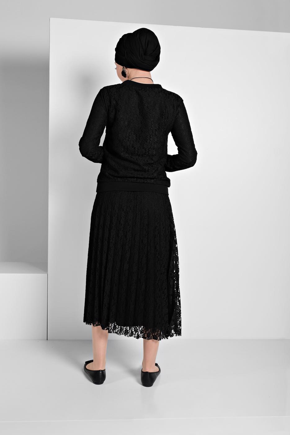 Vêtements hijab NOIR TAILLEUR EN DENTELLE À PLISSÉE 6001 