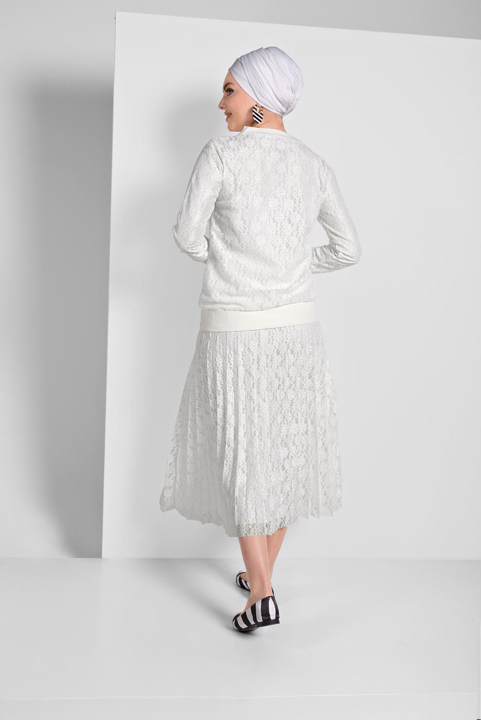 Hijab clothing CREAM PLEATED LACY SUIT 6001 