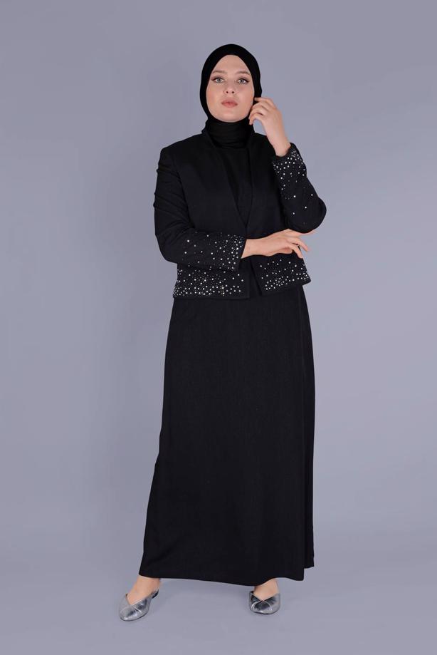 Vêtements hijab NOIR ALVİNA GEM DETAIL COSTUME 2 PIÈCES 30049 - TRENDTESETTÜR