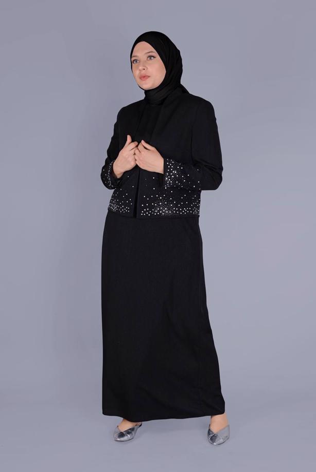 Vêtements hijab NOIR ALVİNA GEM DETAIL COSTUME 2 PIÈCES 30049 - TRENDTESETTÜR