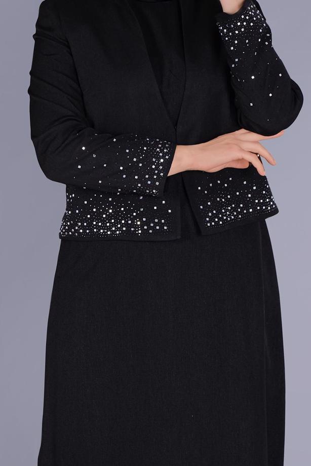 Vêtements hijab NOIR ALVİNA GEM DETAIL COSTUME 2 PIÈCES 30049 - TRENDTESETTÜR