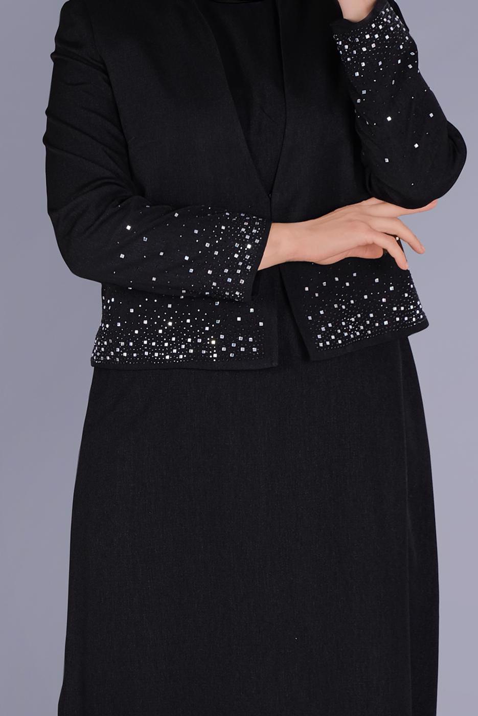 Vêtements hijab NOIR ALVİNA GEM DETAIL COSTUME 2 PIÈCES 30049