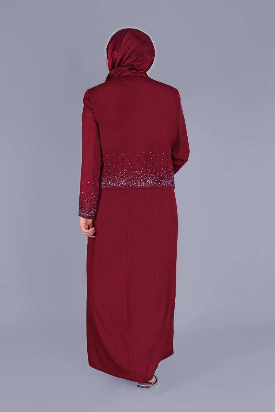 Vêtements hijab ROUGE BORDEAUX ALVİNA GEM DETAIL COSTUME 2 PIÈCES 30049