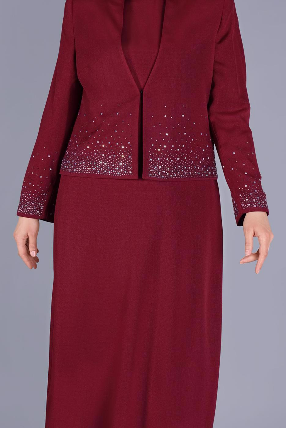 Vêtements hijab ROUGE BORDEAUX ALVİNA GEM DETAIL COSTUME 2 PIÈCES 30049