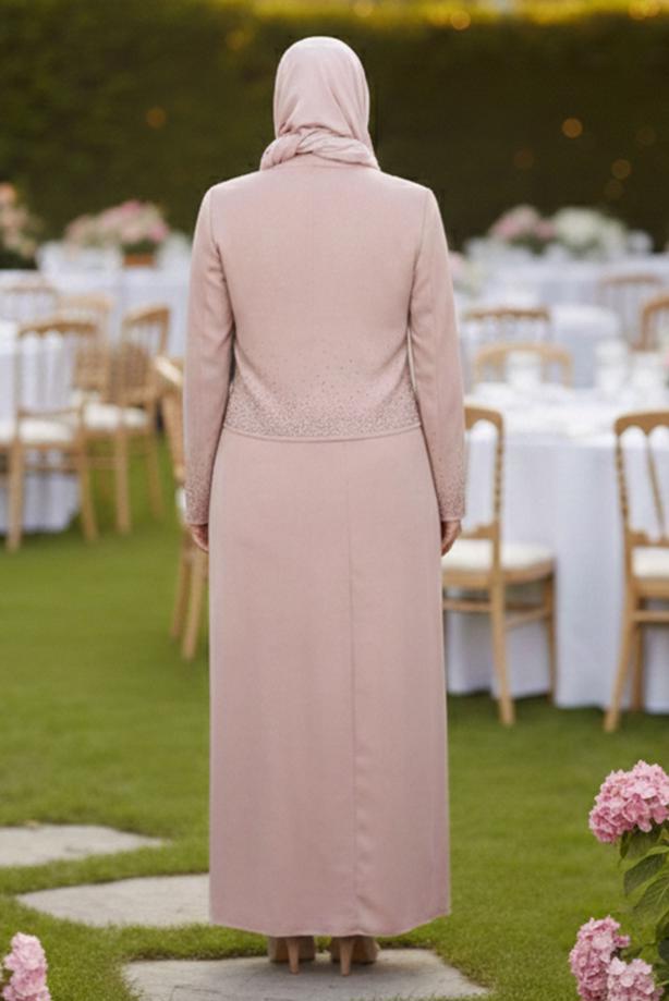 Vêtements hijab POUDRE ALVINA ENSEMBLE ROBE 2 PIÈCES DÉTAIL GEMME 30049 - TRENDTESETTÜR